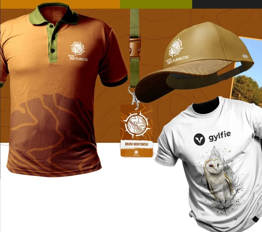 Polo shirt, cap and t-shirt with Gylfie and Reserva Dois Planaltos branding