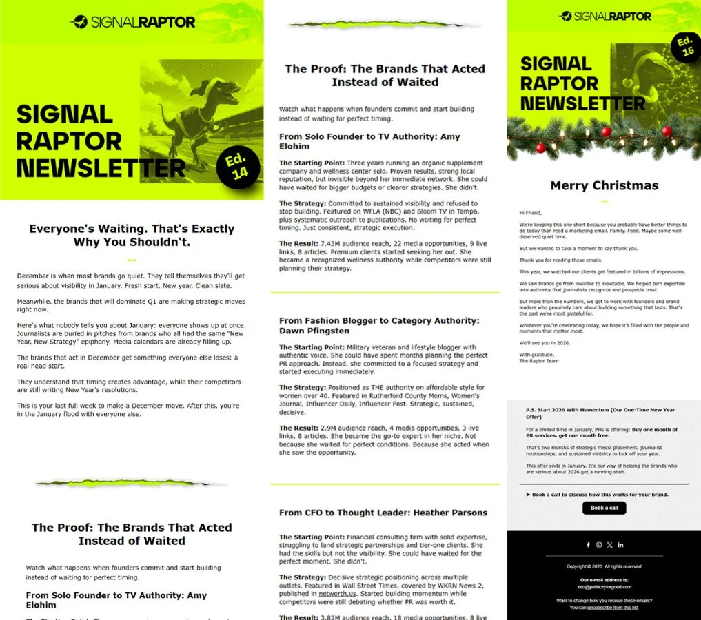 Signal Raptor newsletter layouts