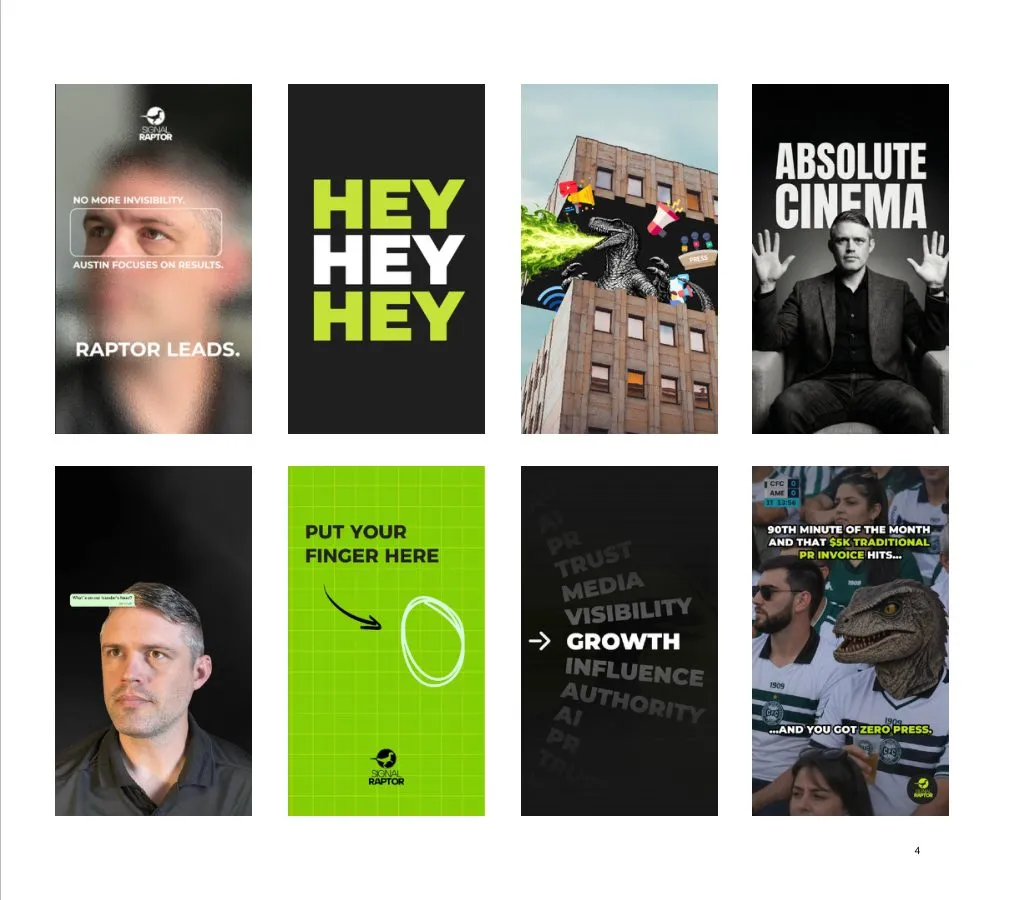 Grid of vertical video covers for Signal Raptor
